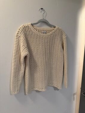 LL Bean Signature Cream Open-Knit Women's Sweater Size Medium